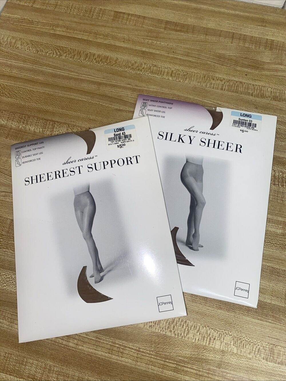 New In Package Vintage 2 Pair JCPenney Sheer Caress Control Top Pantyhose Nude L